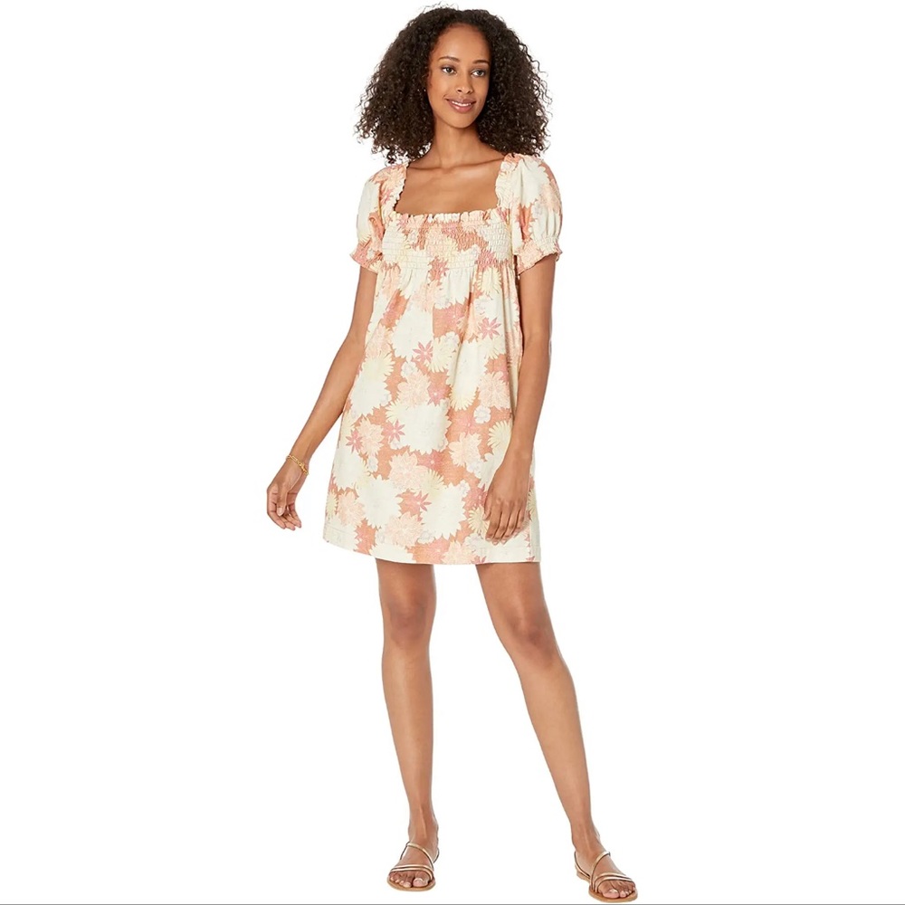 Faherty Floral Cream and Pink Dress